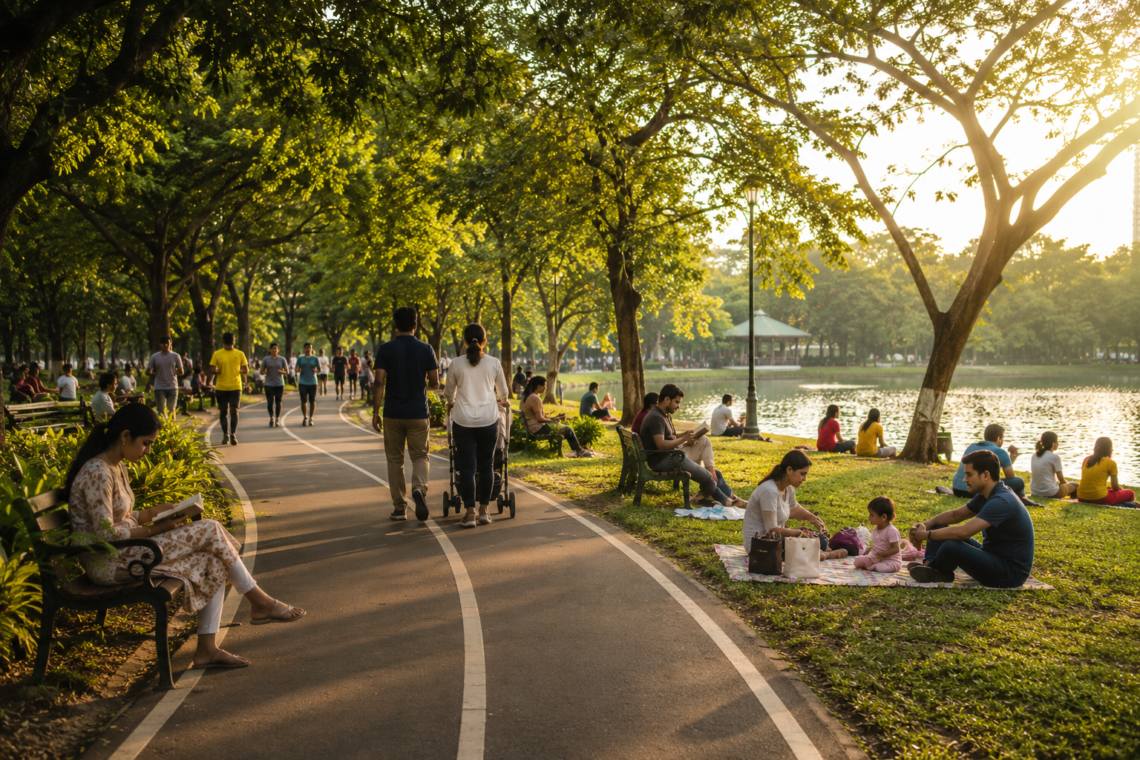 Weekend park scene