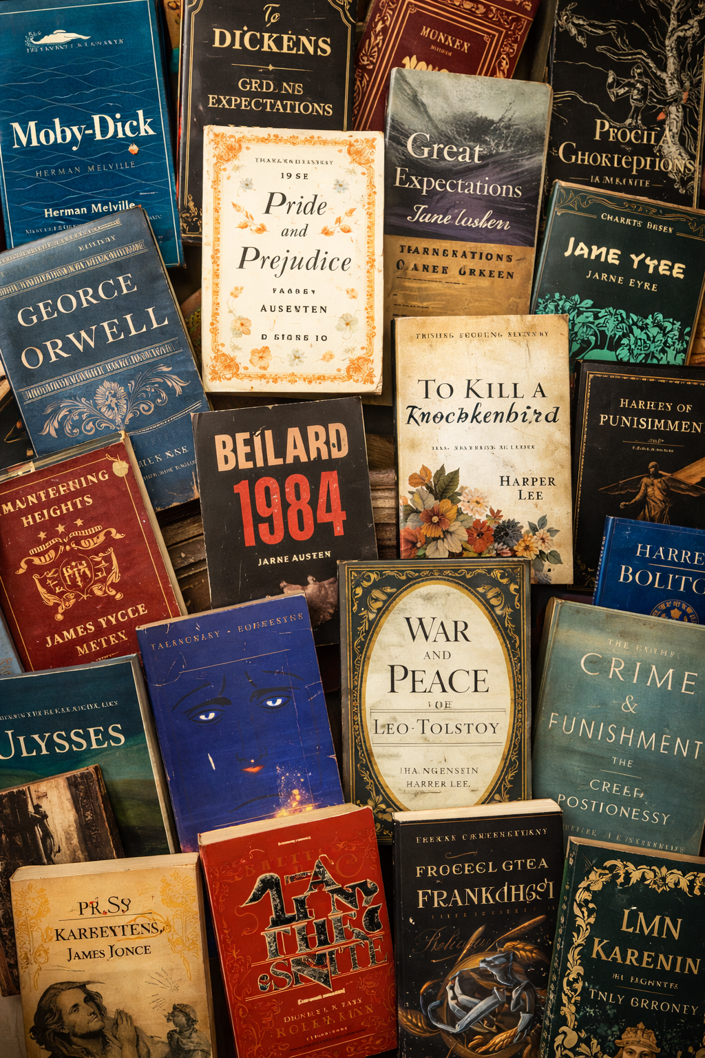 a stack of all classic books of all time