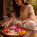 A women preparing a plate of flowers: Happiness
