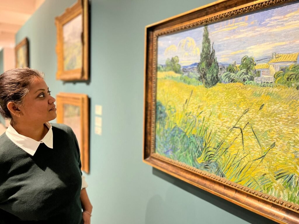 Me in Prague National Museum seeing Green Wheat Field with Cypress