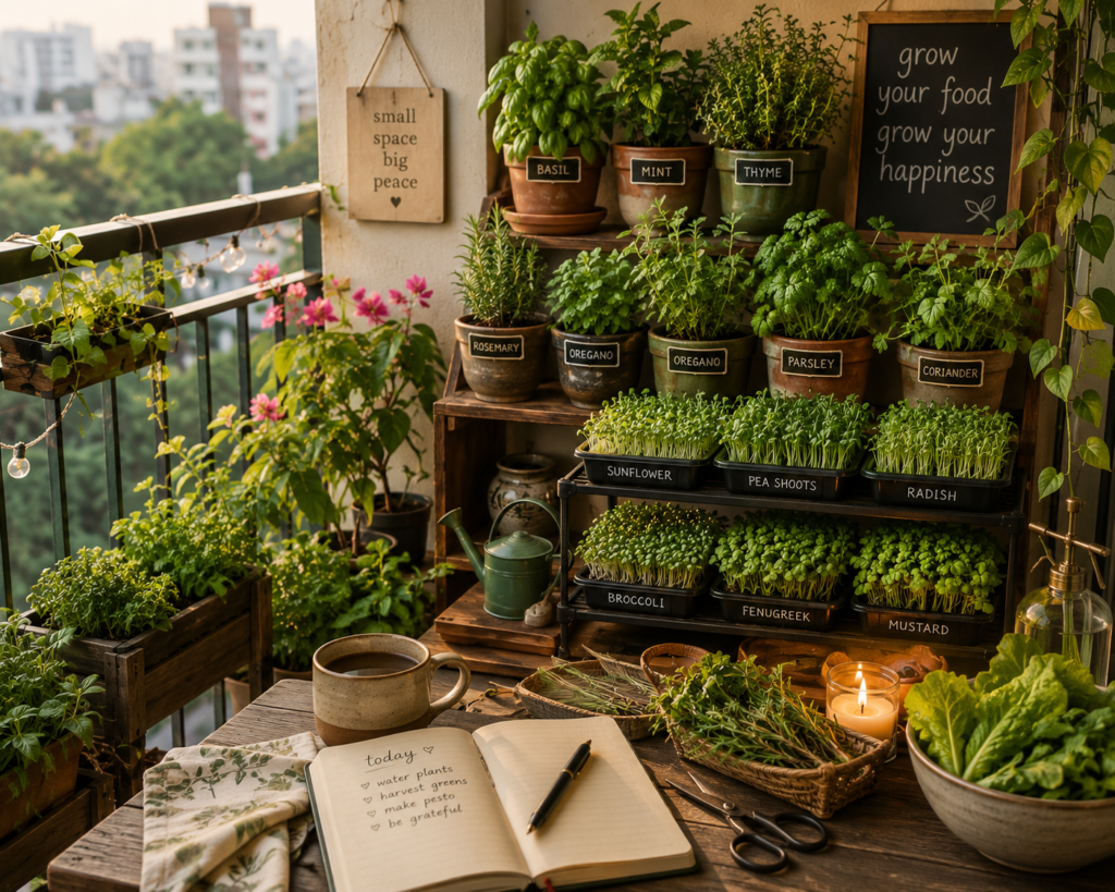 Chapter 5: Happiness Begins with Practice 3 A balcony kitchen herbs garden, a place of happiness