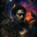 Jibanananda Das portrayed in a surreal, psychedelic collage inspired by his poetry, surrounded by owls, bats, frogs, porcupines, rivers, twilight skies, manuscripts, and dreamlike landscapes that reflect the haunting metaphors, solitude, memory, and mystical imagination of the legendary Bengali poet.