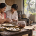 Bangali Food and Cuisine: A Rich History of Tradition 5 A Bangladeshi mother teaches her teenage son to shape winter pitha in a sunlit traditional kitchen, surrounded by kansa vessels, rice flour, coconut, date molasses and an old handwritten recipe notebook. Food.